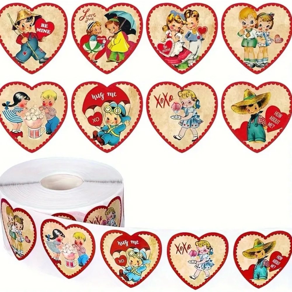B3 Stickers 1" Hearts (8 Designs) 500ct Labels Valentine’s Day Vintage Tan